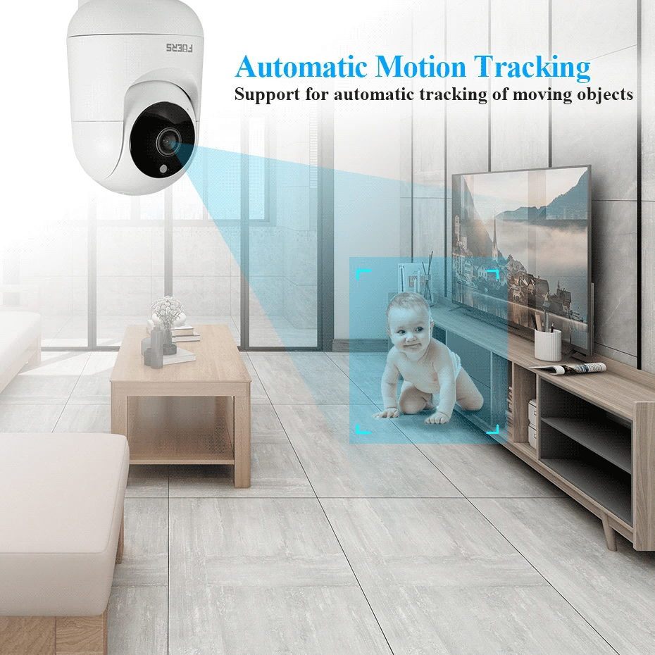 Automatic motion tracking on BabyWatch™ HD Wireless IP Baby Monitor with automatic tracking and two-way audio