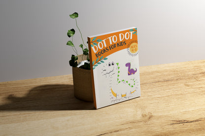 Dot to Dot Book for Kids Ages 4-8 featuring fun and educational dinosaur-themed connect the dots puzzles. This dot to dot worksheet for kids Improve number recognition, counting skills, and fine motor coordination through engaging activities and creative coloring.