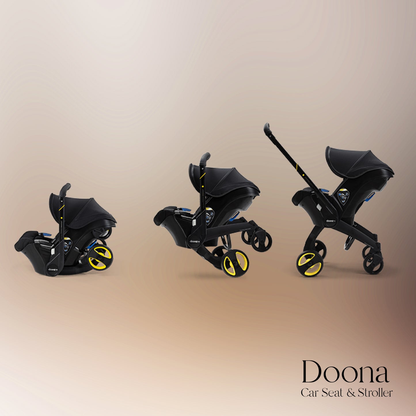 Ultimate All-in-One Doona Car Seat & Stroller in Nitro Black with convertible car seat and stroller, featuring ergonomic support, premium safety features, and an adjustable handlebar for convenient and safe travel with your infant.