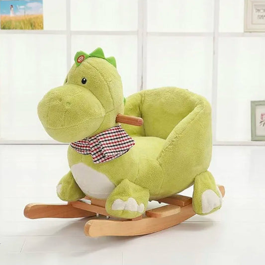 GreenDino™ Plush Animal Rocker - Premium plush rocking dinosaur for kids, featuring eco-friendly fabric, natural hardwood handles, and developmental benefits.