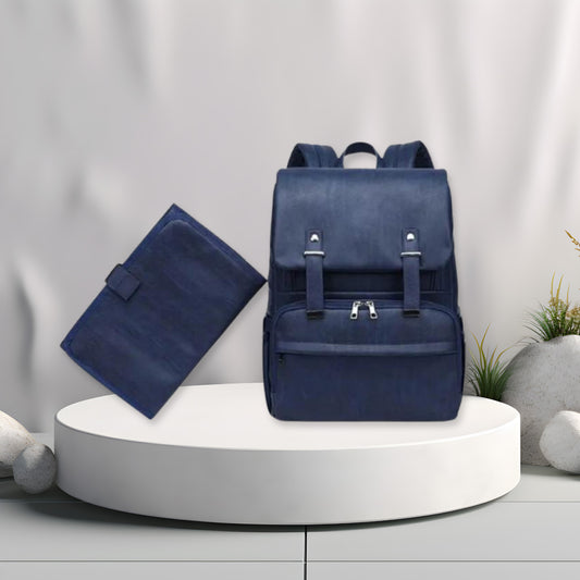 LuxeCarry™ Leather Diaper Bag in Blue - Elegant and durable diaper bag for travel and daily use.