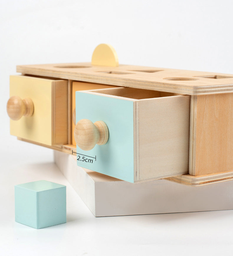 Montessori Color Sensory Toy Set - Spinning Drum, Coin Box, Permanent Box, Round Rectangular Box measurement 1