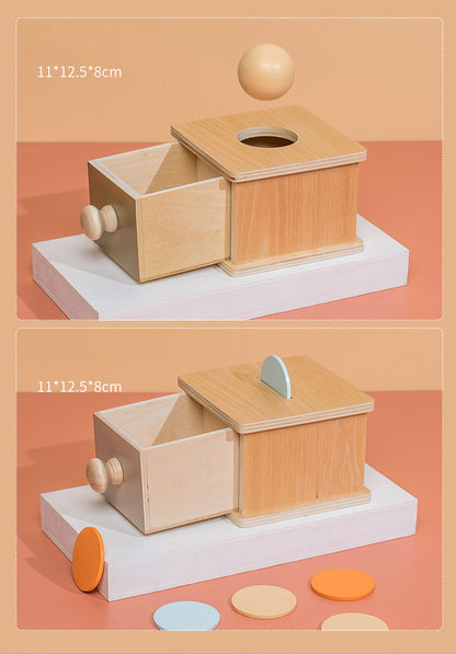 Montessori Color Sensory Toy Set - Spinning Drum, Coin Box, Permanent Box, Round Rectangular Box measurement 4
