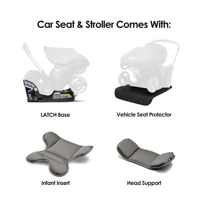 features of Ultimate All-in-One Doona Car Seat & Stroller in Nitro Black with convertible car seat and stroller, featuring ergonomic support, premium safety features, and an adjustable handlebar for convenient and safe travel with your infant.