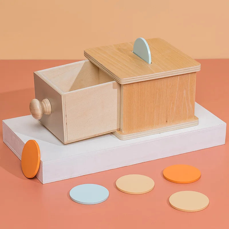 variant of Montessori Color Sensory Toy Set - Spinning Drum, Coin Box, Permanent Box, Round Rectangular Box