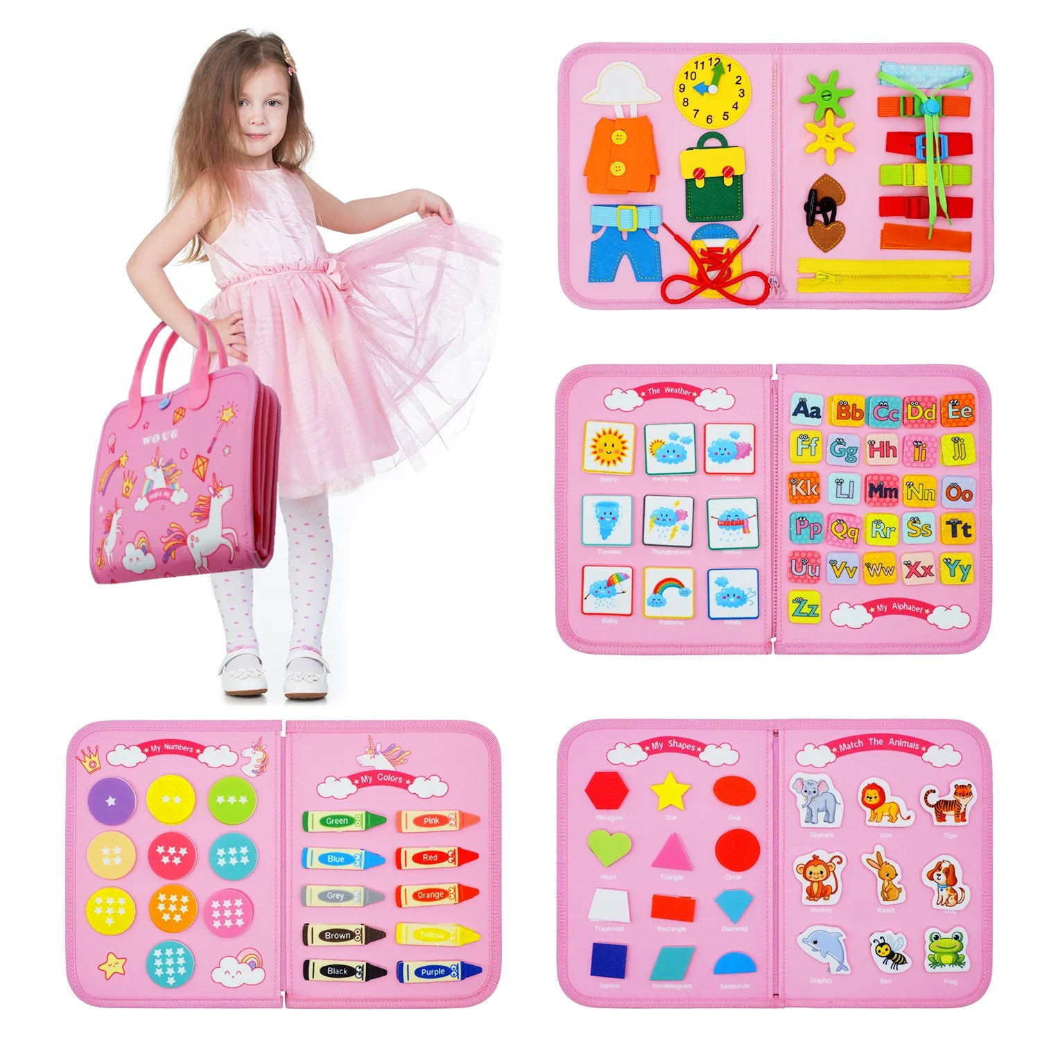 PINK VARIANT WIOTH GIRL Montessori Busy Board™ for Toddlers - Sensory Learning & Motor Skills Toy
