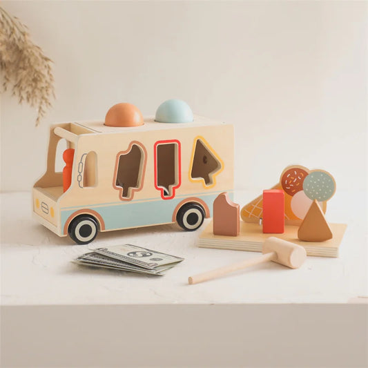 Complete Baby Montessori Wooden Ice Cream Car Toy Set for Early Education