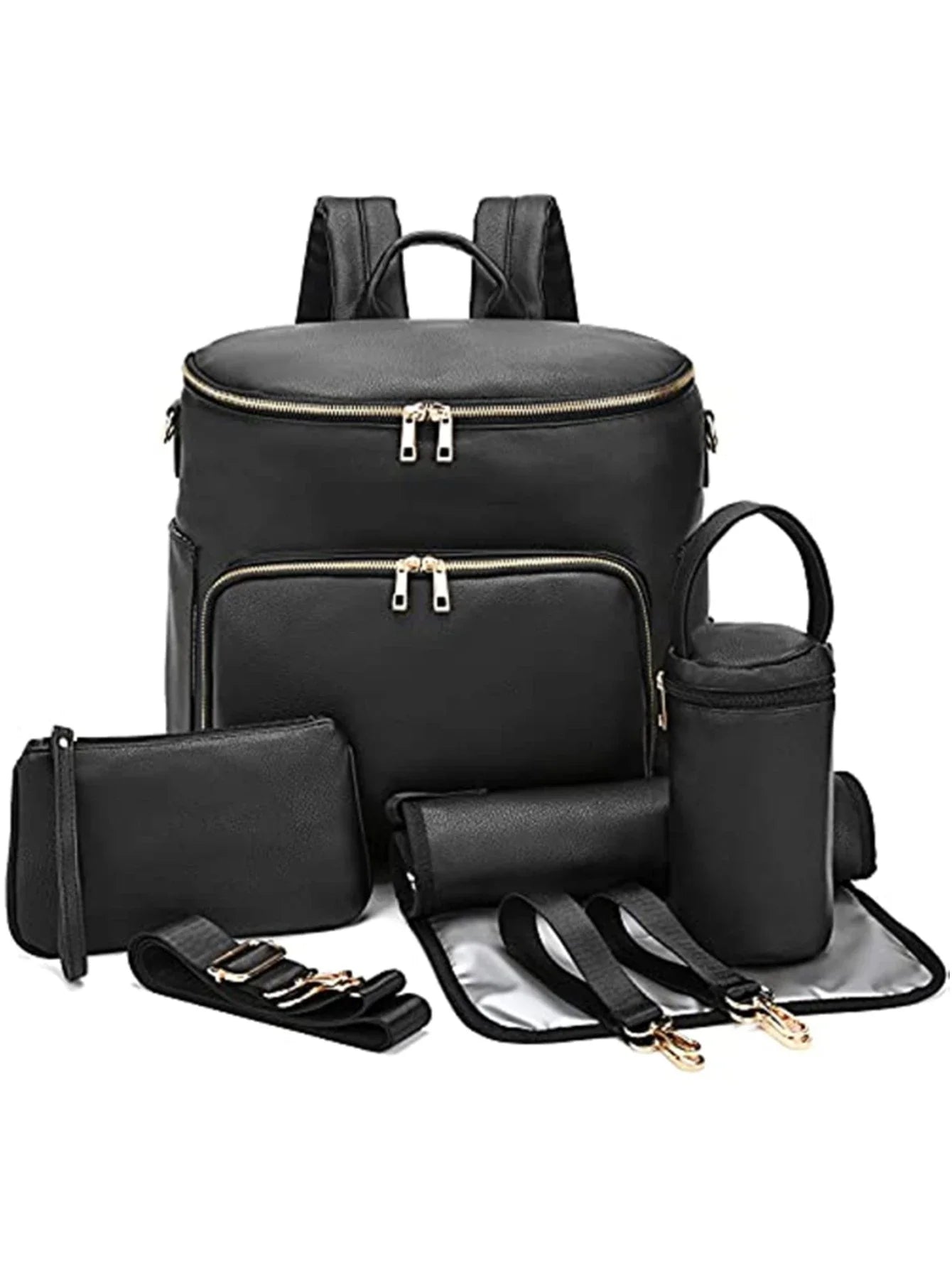 LuxMom™ 7-in-1 PU Leather Diaper Bag - Stylish and spacious large capacity maternity backpack.