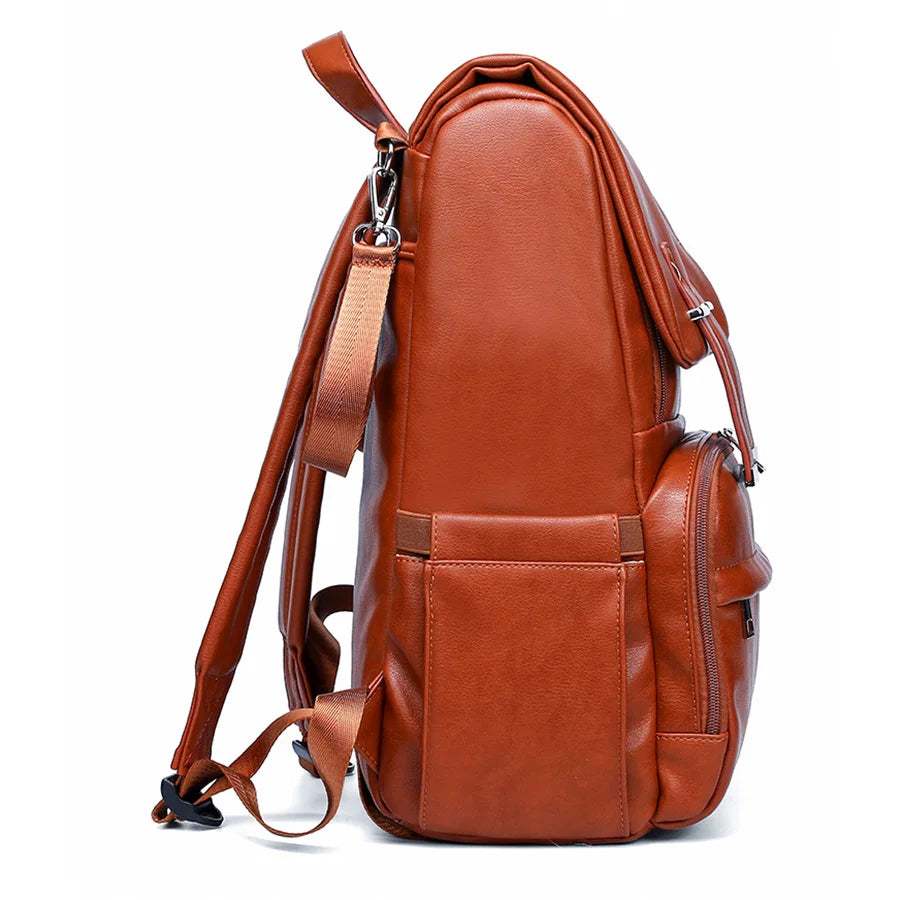 LuxeCarry™ Leather Diaper Bag in Brown side view - Elegant and durable diaper bag for travel and daily use.