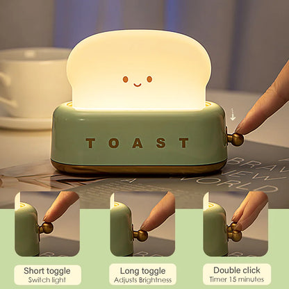 Toasty Toasty Lamp™ - Cute Toast Cartoon LED Night Light for Kids with Adjustable Brightness, Timer Function, and Portable Design