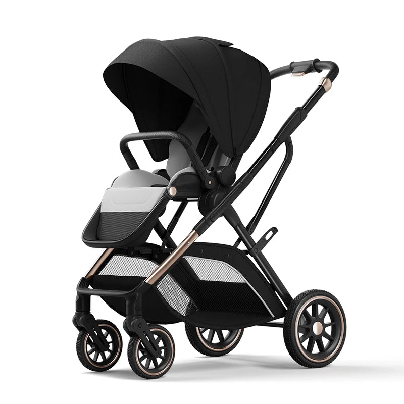 LuxView™ Ergonomic High View Baby Stroller in Golden Black
