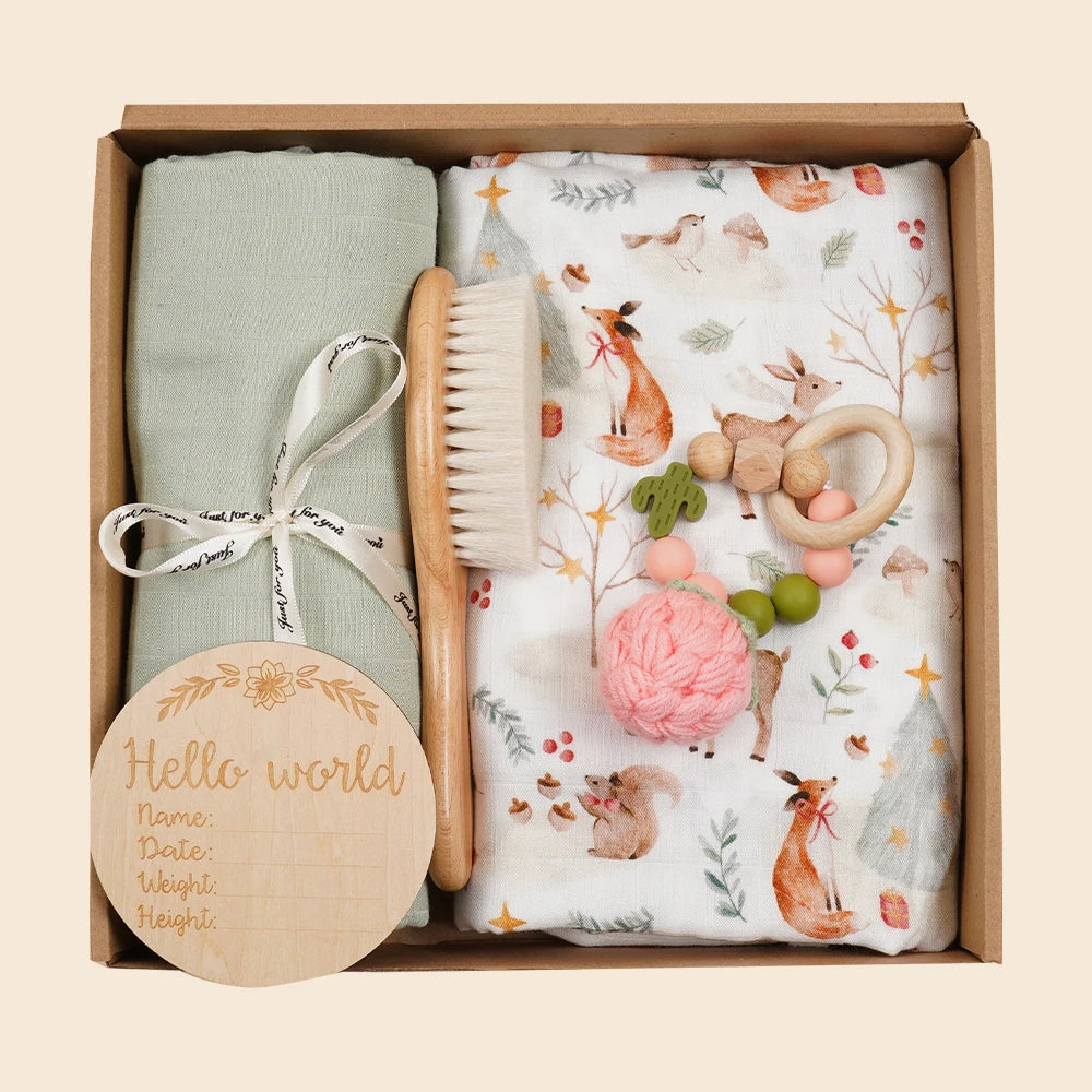 Deluxe Baby Gift Set with Swaddle Blankets, Comfort Toy, Brush, and Milestone Card - Perfect for Newborns and Baby Showers