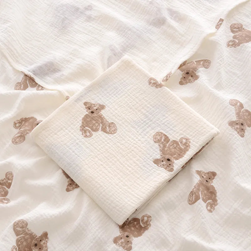 Bear variant of LittleBlossom™ Muslin Swaddle Wrap - Premium Quality Cotton Swaddling Blanket for Babies