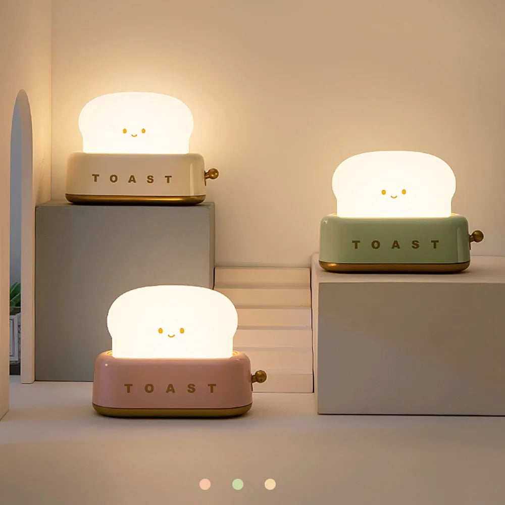 3 variations of Toasty Toasty Lamp™ - Cute Toast Cartoon LED Night Light for Kids with Adjustable Brightness, Timer Function, and Portable Design