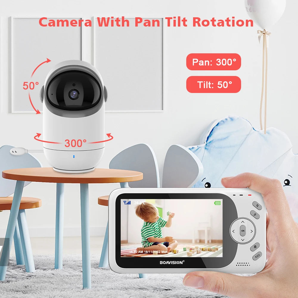 Camera with pan tilt rotation of SafeView 4.3 Inch Video Baby Monitor with Pan Tilt Camera and Night Vision 