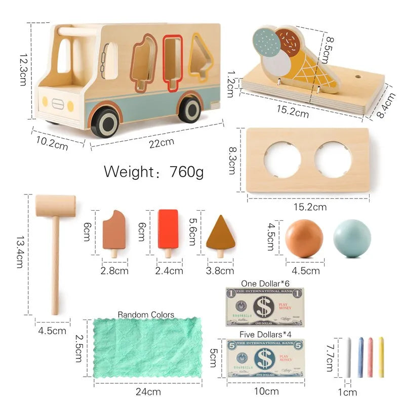 Baby Montessori Wooden Ice Cream Car Toys for Early Education and Color Recognition baby toy set measurements