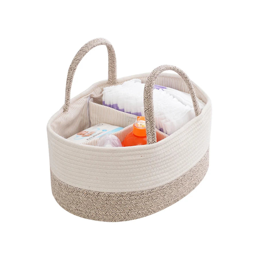 CottonEase™ Diaper Storage Bag: A stylish and functional cotton rope diaper bag designed for modern parents, offering ample storage and easy access for all baby essentials. Perfect for travel and daily use.
