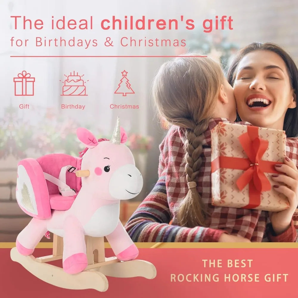 Pink Unicorn Plush Animal Rocker for kids - a soft, safe, and premium ride-on toy designed to improve balance and motor skills, is the ideal children's gift