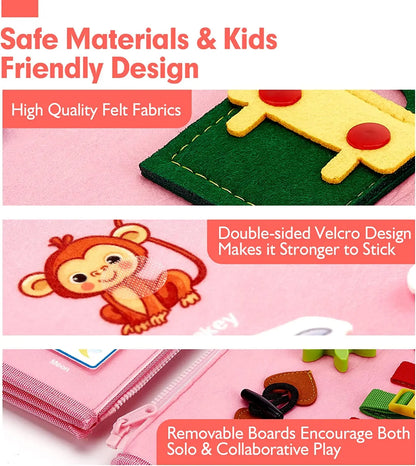 safe materials & kids friendly design of Montessori Busy Board - Close-up of Sensory Activities