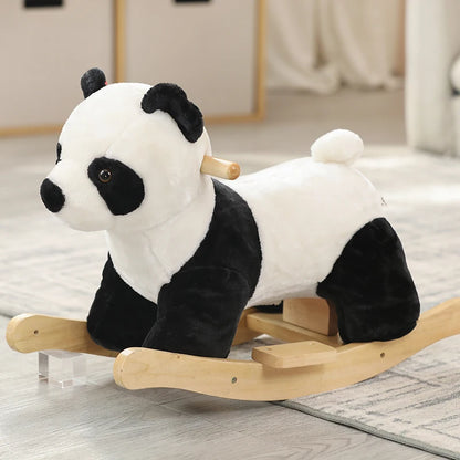 WhimsiRock™ Plush Animal Rocker: A super soft and huggable Plush Animal Rocker designed for toddlers aged 1-5, with solid wood handles and hypoallergenic filling. Perfect for imaginative play and safe, gentle rocking - cute panda