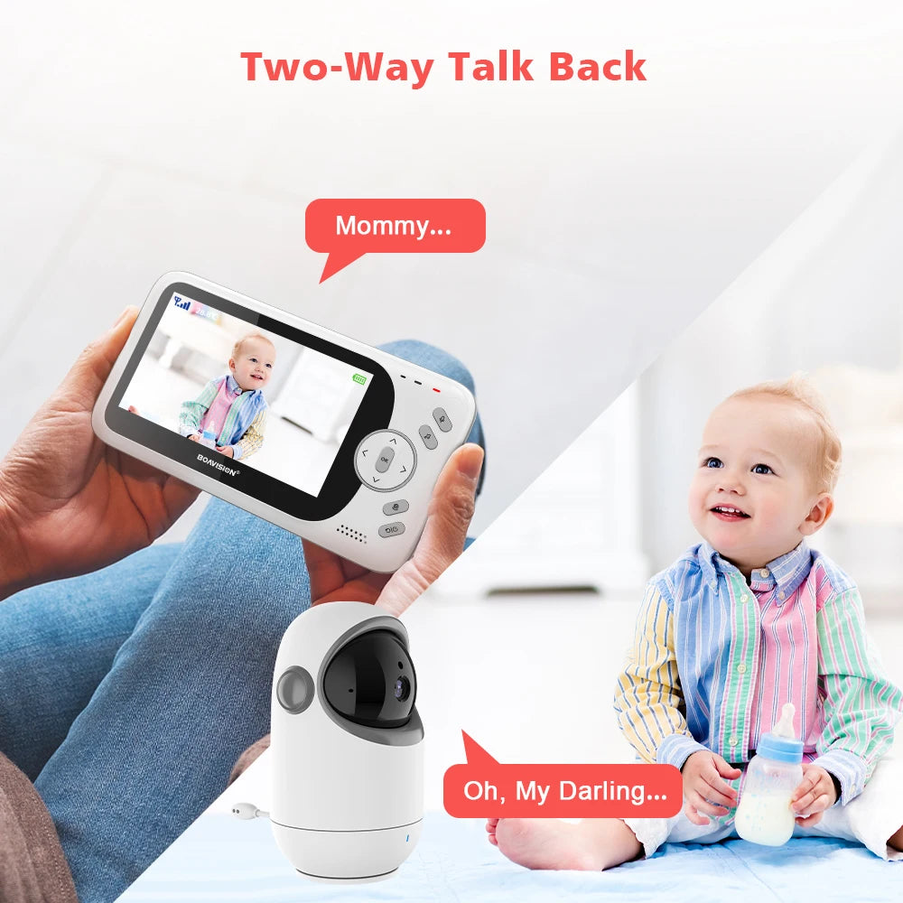 two way talk back feature in SafeView 4.3 Inch Video Baby Monitor with Pan Tilt Camera and Night Vision 