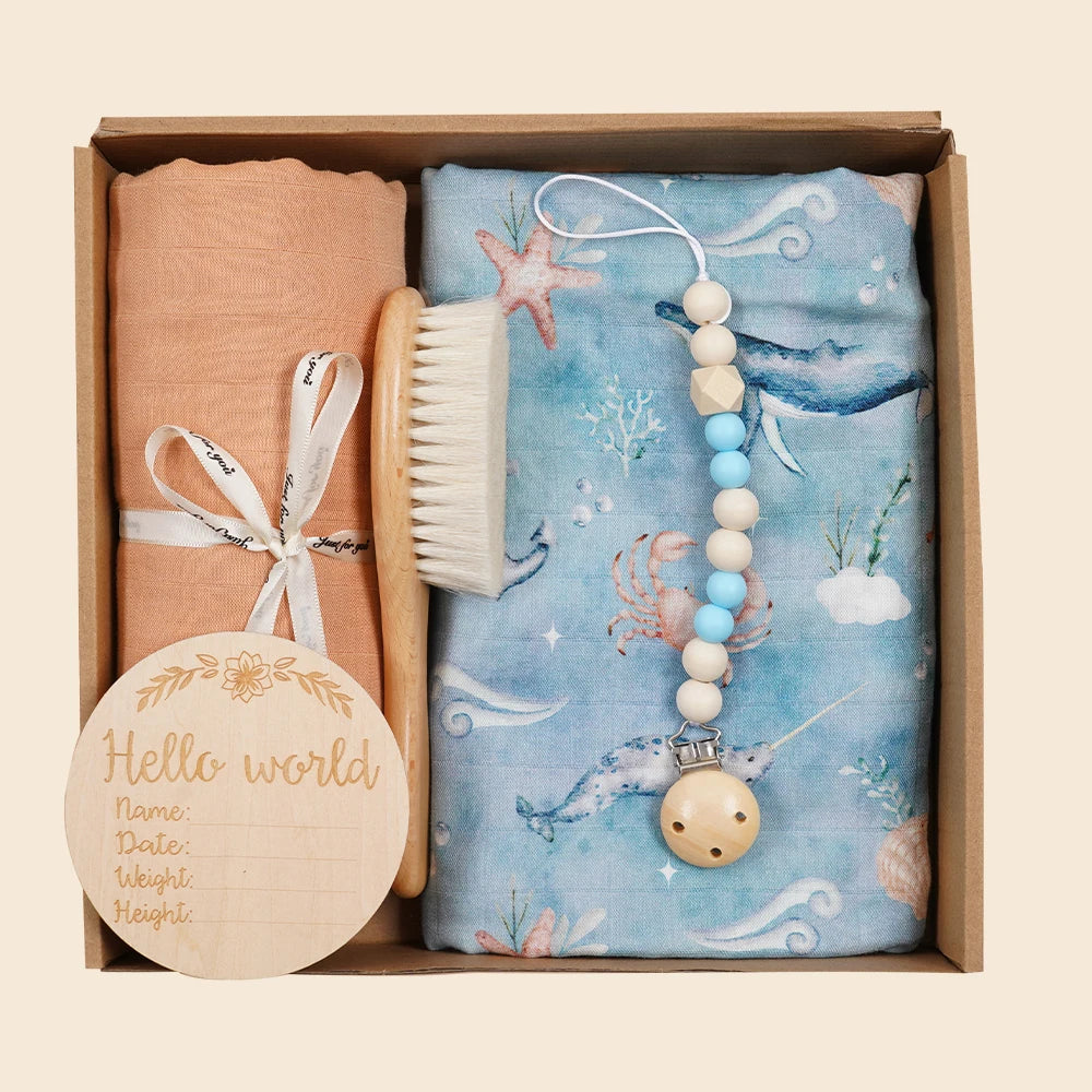 Deluxe Baby Gift Set with Swaddle Blankets, Comfort Toy, Brush, and Milestone Card - Perfect for Newborns and Baby Showers