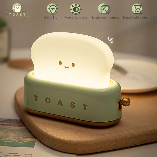 Toasty Toasty Lamp™ - Cute Toast Cartoon LED Night Light for Kids with Adjustable Brightness, Timer Function, and Portable Design