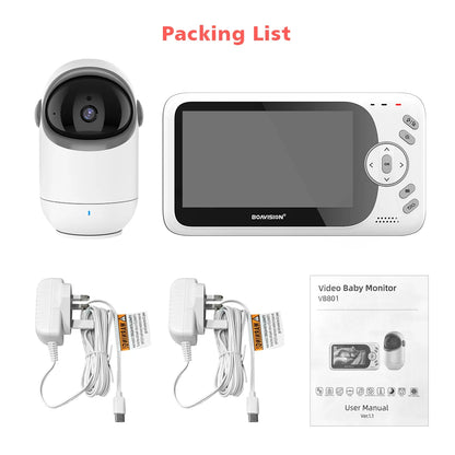 packing list of SafeView 4.3 Inch Video Baby Monitor with Pan Tilt Camera and Night Vision 