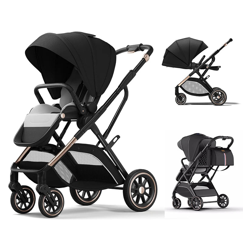 different angle view of LuxView™ Ergonomic High View Baby Stroller - Portable and stylish pram for newborns.
