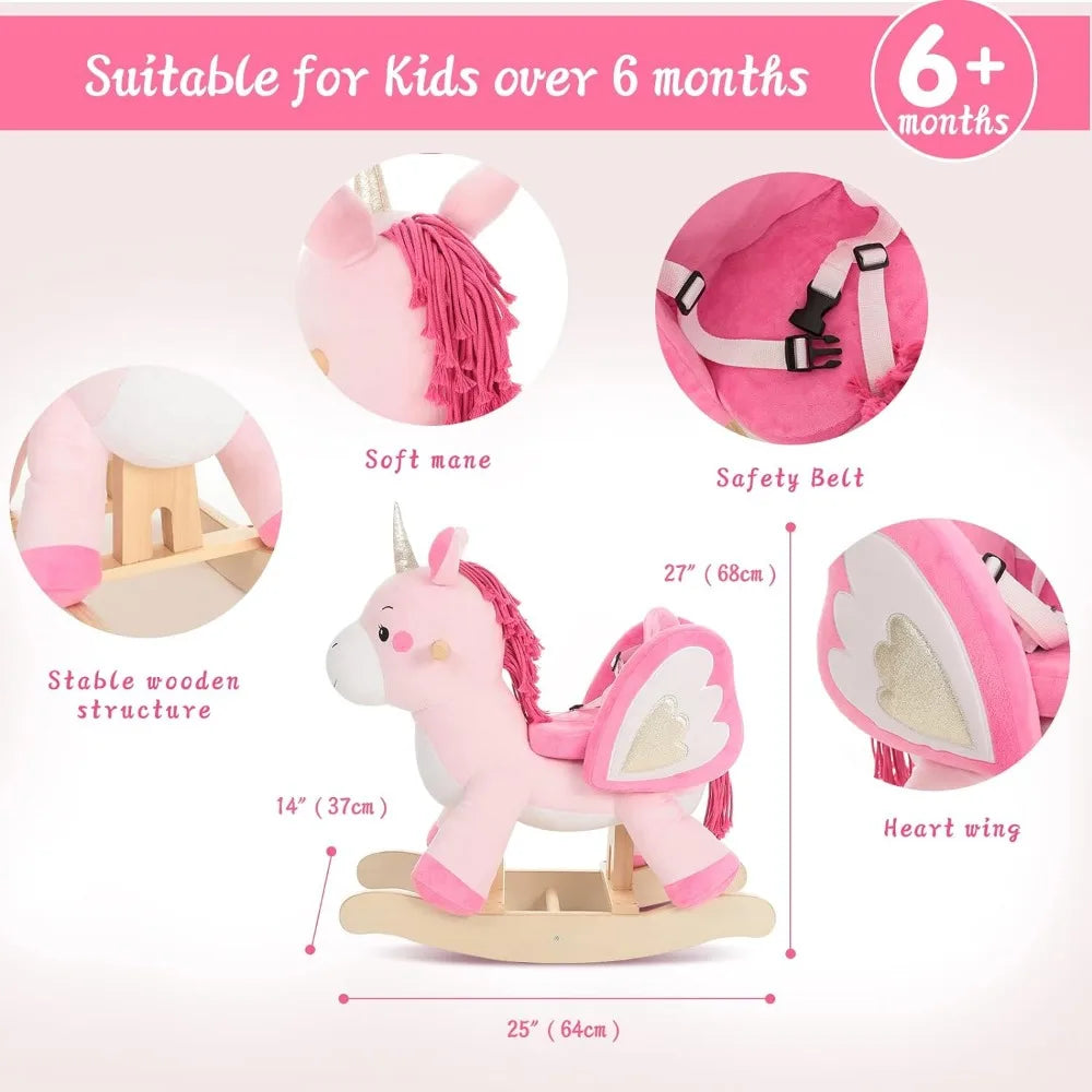 measurement of Pink Unicorn Plush Animal Rocker for kids - a soft, safe, and premium ride-on toy designed to improve balance and motor skills.