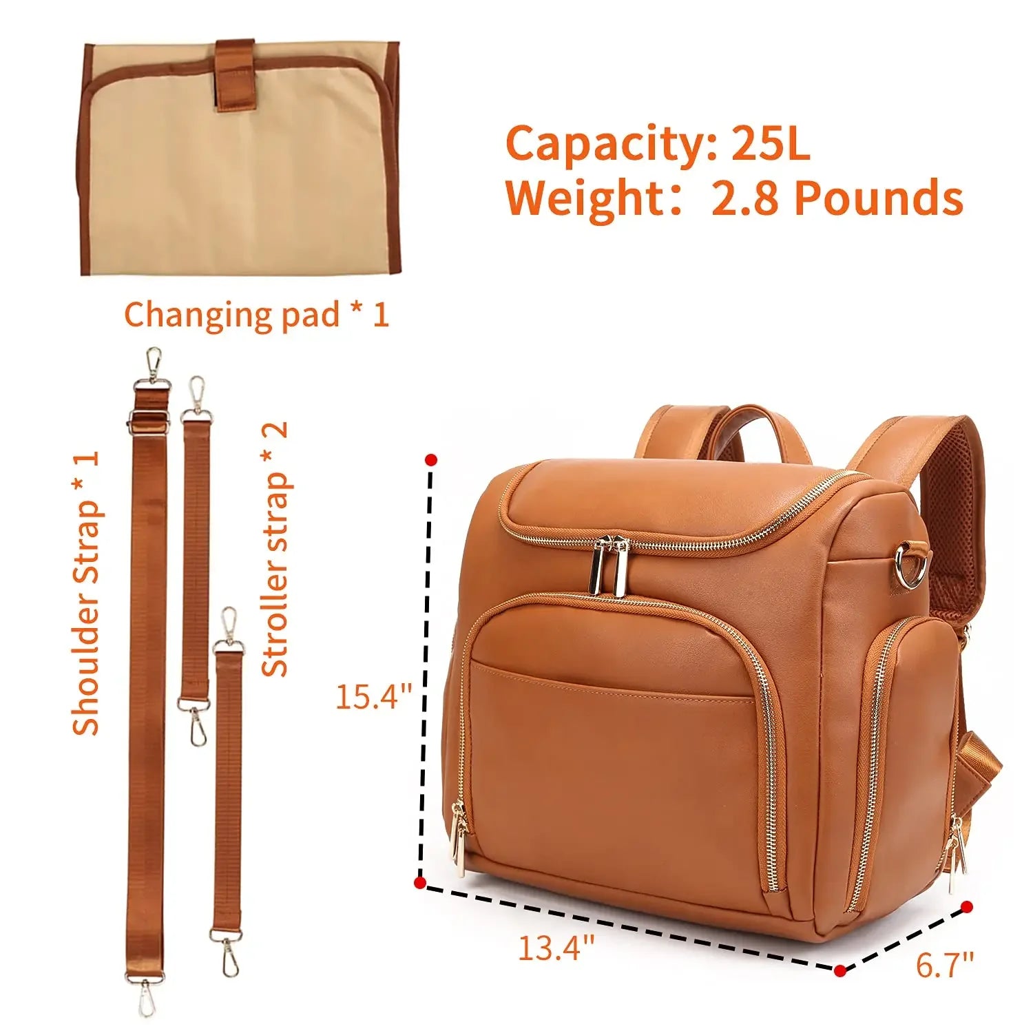 LuxMom™ 7-in-1 PU Leather Diaper Bag - Stylish and spacious large capacity maternity backpack.