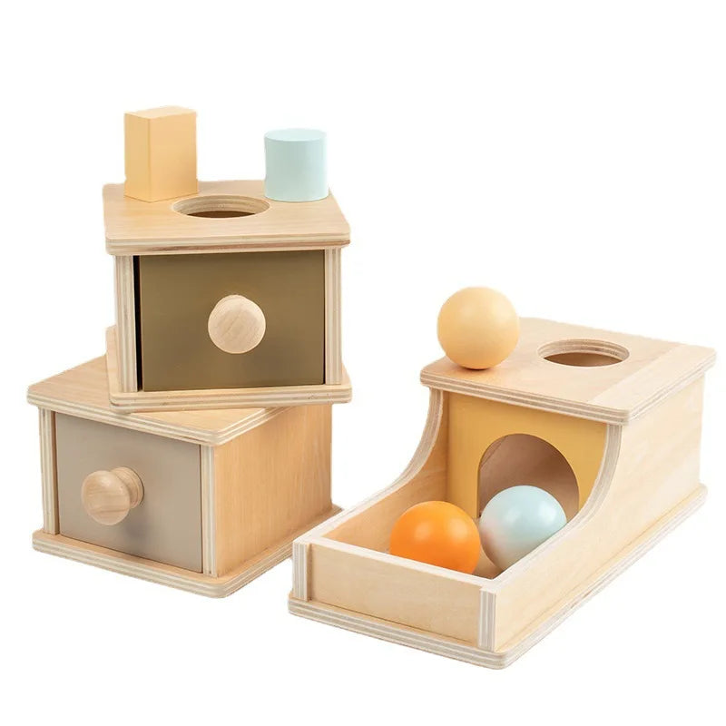 Montessori Color Sensory Toy Set - Spinning Drum, Coin Box, Permanent Box, Round Rectangular Box 3