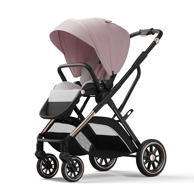 LuxView™ Ergonomic High View Baby Stroller in Golden Pink
