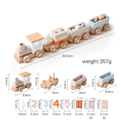 Wooden Birthday Train Montessori Educational Toy for Kids with Colorful Glass Beads