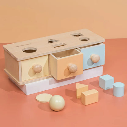 Montessori Color Sensory Toy Set - Spinning Drum, Coin Box, Permanent Box, Round Rectangular Box variant