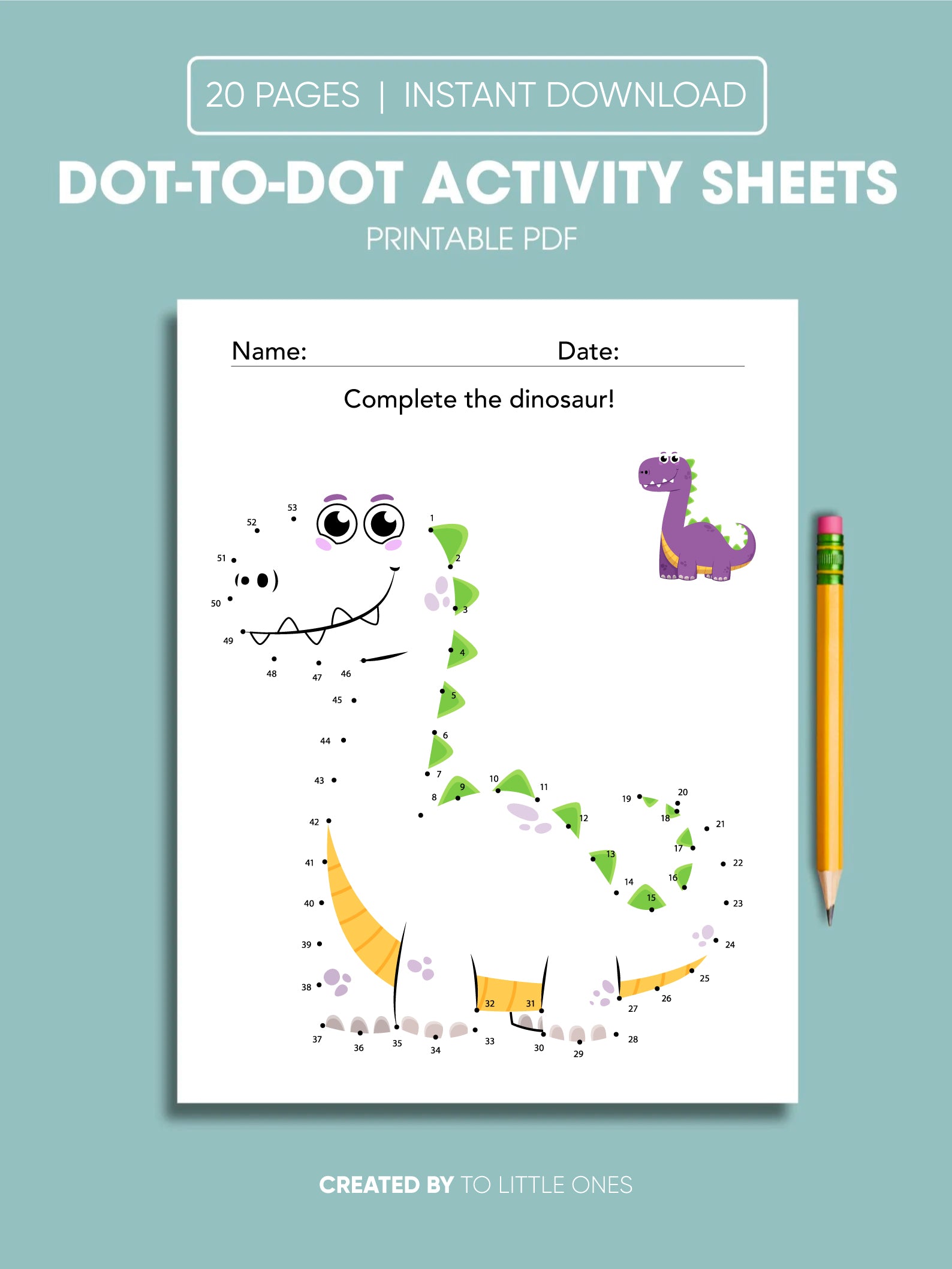 inner page of dinosaur dot to dot book cover for kids 4-8 