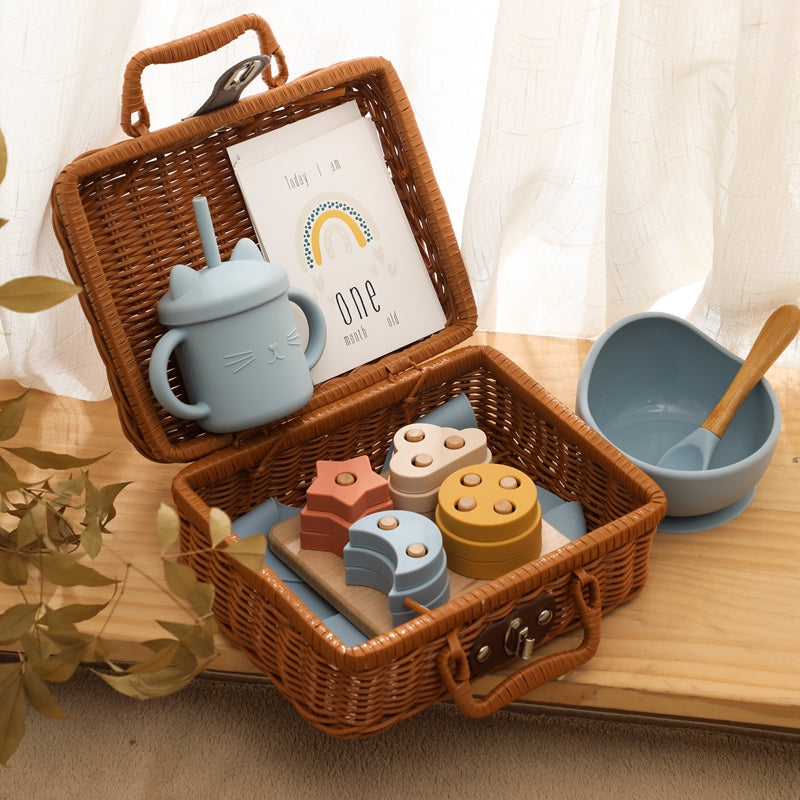 blue color Charming Vintage-Style Gift Box from Meow and Grow™ Baby Gift Set
