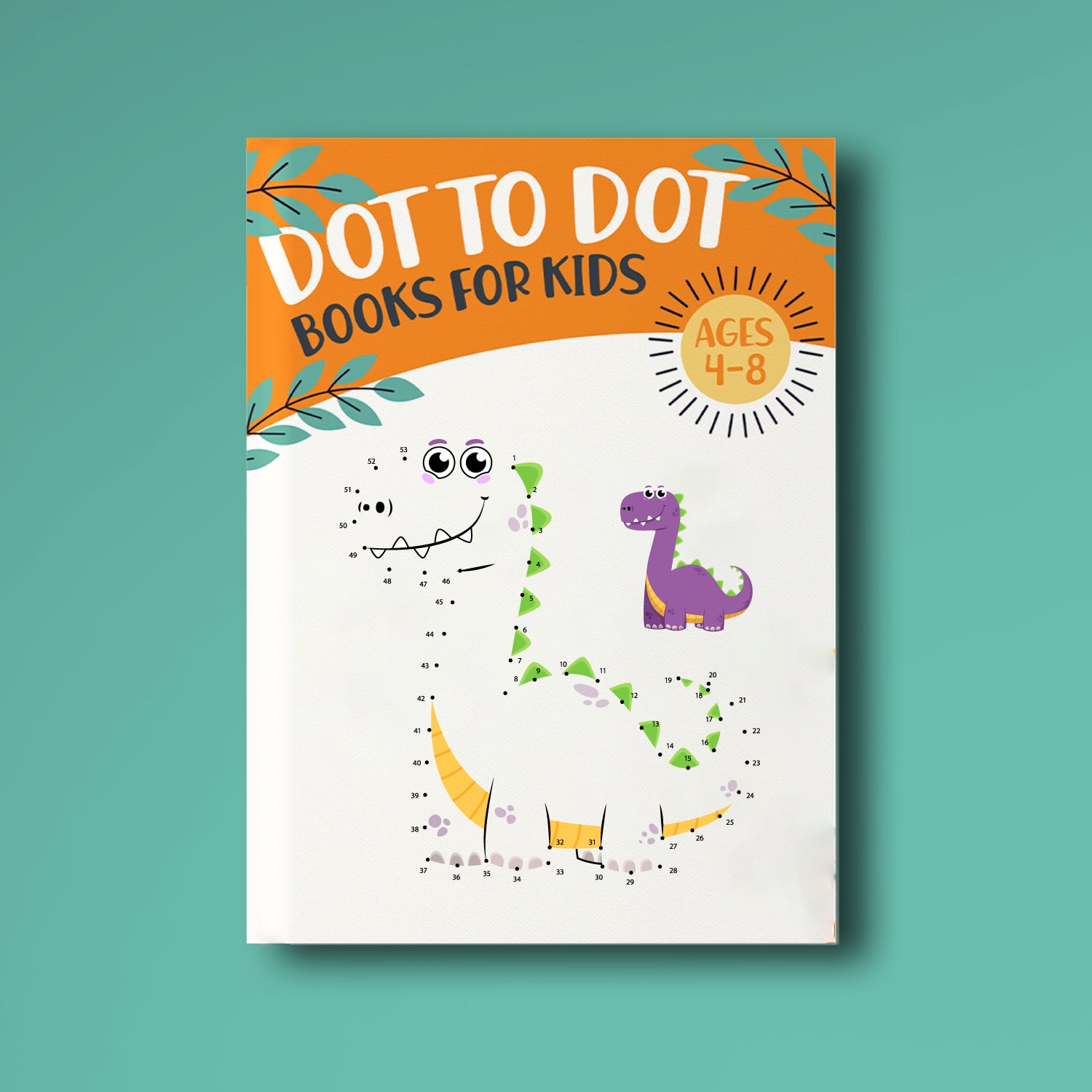 dinosaur dot to dot book cover for kids 4-8 